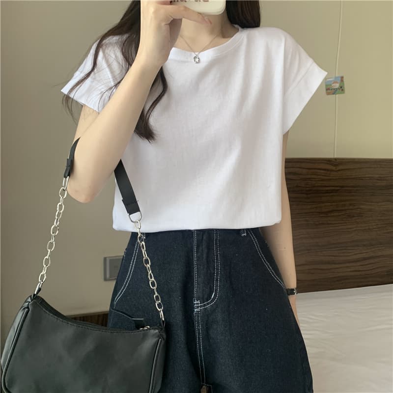 白Tシャツ ゆったりシルエットクルーネック半袖トップス