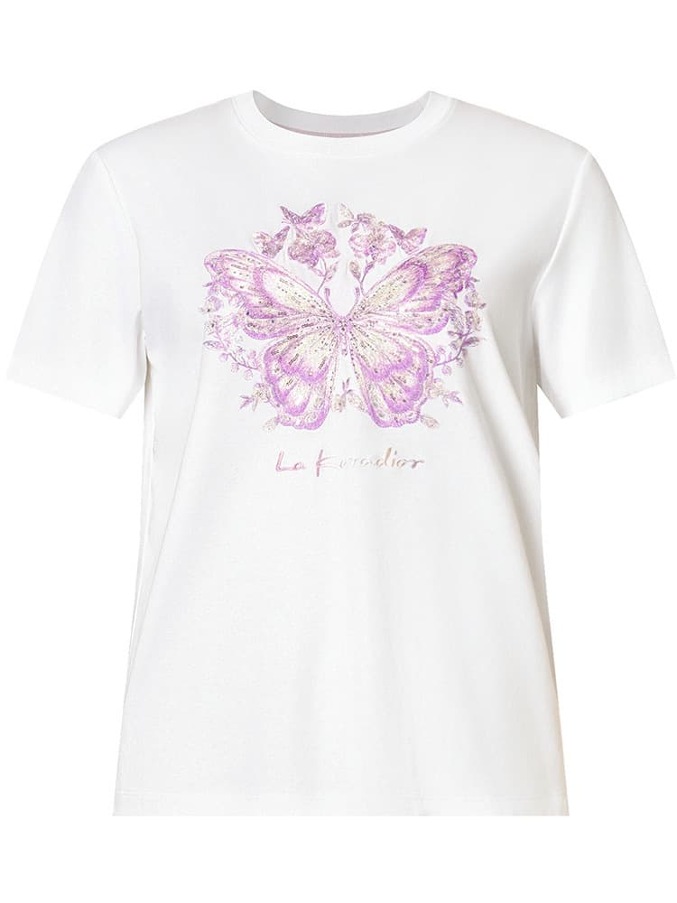 白Tシャツ レディース 蝶々刺繍入り