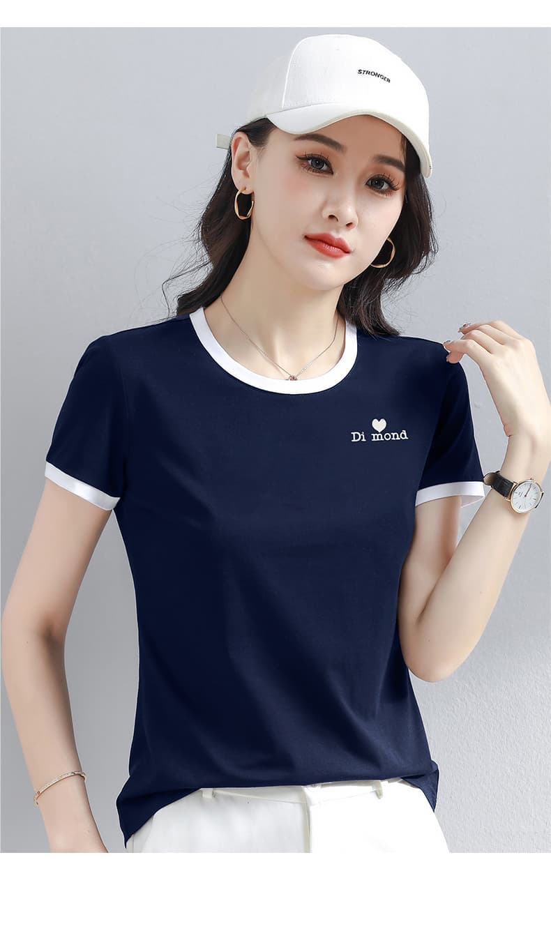 白Tシャツ バイカラーリンガーワンポイント半袖