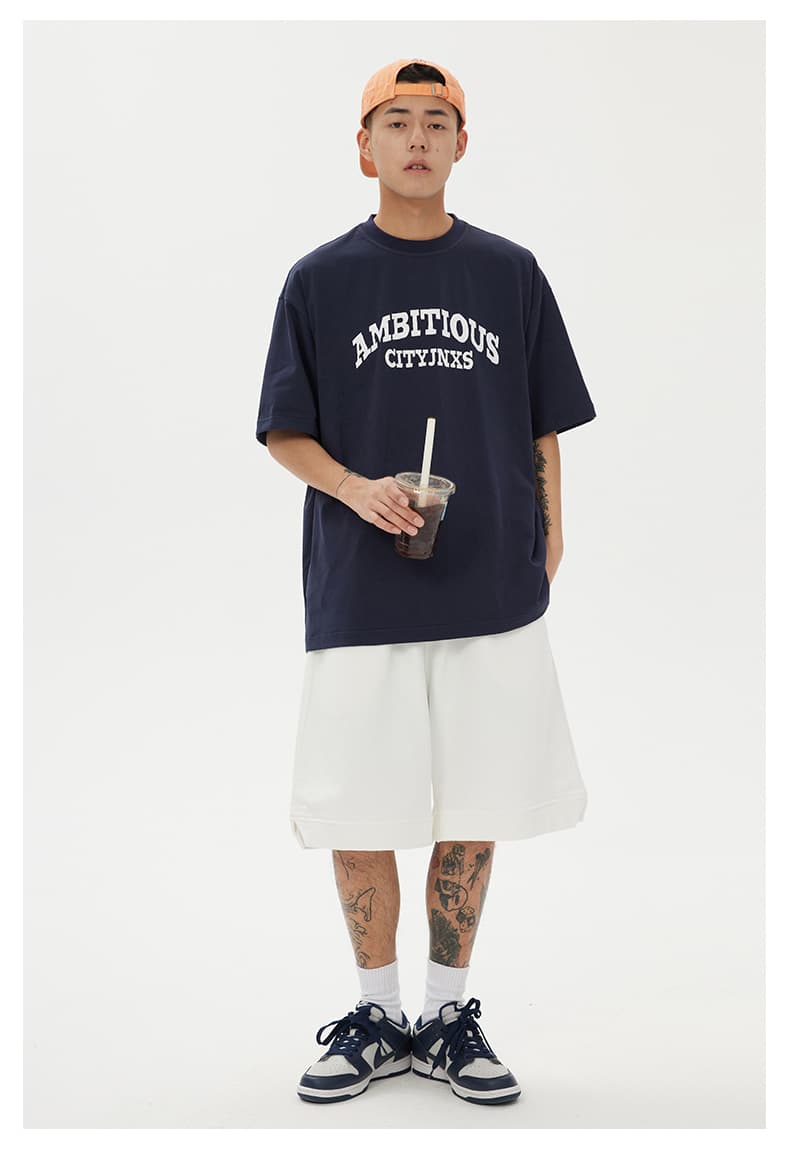 白Tシャツ メンズ ロゴ入りゆったり半袖