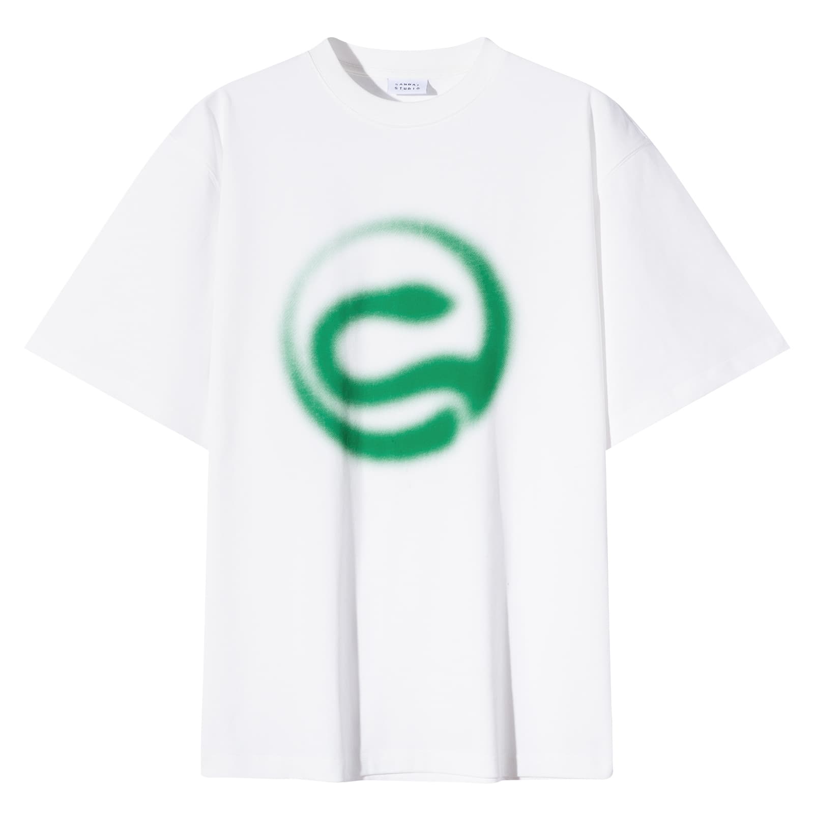 白Tシャツ メンズ 円形マークプリント半袖シャツ