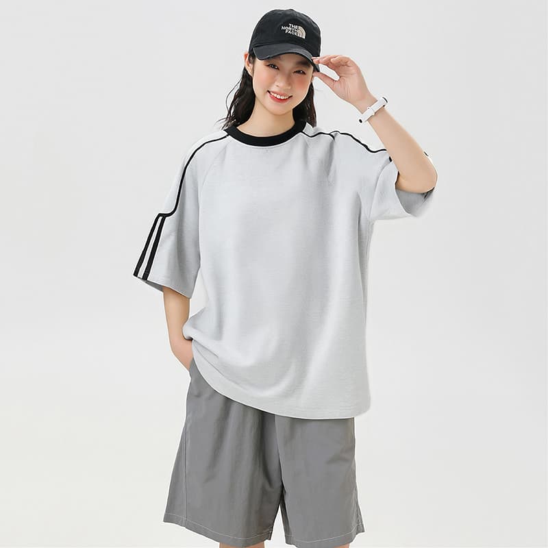 白Tシャツ メンズ 袖ラインスポーティストリート半袖Tシャツ
